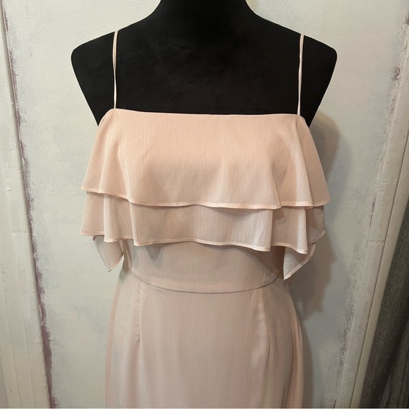 WAYF Women’s Formal Chiffon Wedding Prom Dress Medium Blush Pink Tiered Ruffle - Picture 2 of 12